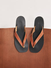 Soof square flip flop tamba leather