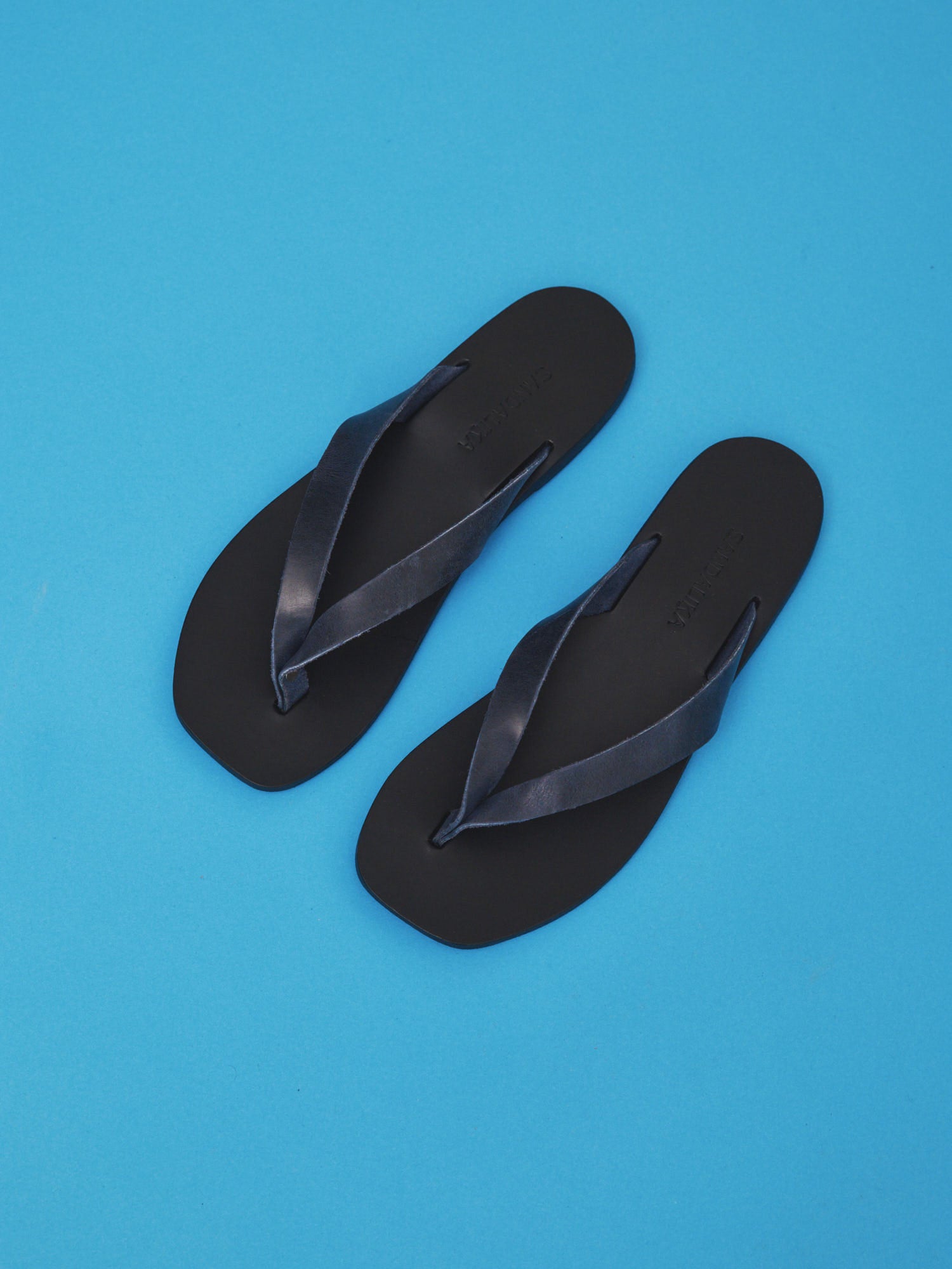Soof square flip flop blue leather